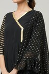 Buy_Adara Khan_Black Poly Crepe Printed Striped V Neck Sleeve Angrakha Kurta Set_Online_at_Aza_Fashions