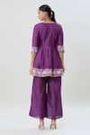 Shop_Samyukta Singhania_Purple Silk Blend Printed Abstract V Neck Sleeve Cuff Tunic And Palazzo Set _at_Aza_Fashions