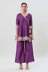 Samyukta Singhania_Purple Silk Blend Printed Abstract V Neck Sleeve Cuff Tunic And Palazzo Set _Online_at_Aza_Fashions