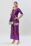 Buy_Samyukta Singhania_Purple Silk Blend Printed Abstract V Neck Sleeve Cuff Tunic And Palazzo Set _Online_at_Aza_Fashions