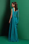 Shop_K&A By Karishma and Ashita_Green Crepe Quilted Sweetheart Solid Pre-draped Saree With Corset _at_Aza_Fashions