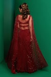 Shop_K&A By Karishma and Ashita_Maroon Crepe Embellished Bead Cape Open Pre-draped Mermaid Saree Set _at_Aza_Fashions