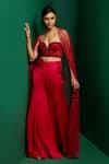 Buy_K&A By Karishma and Ashita_Red Modal Satin Embellished Bead Cape Open Striped Flared Pant Set _at_Aza_Fashions