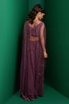 Shop_K&A By Karishma and Ashita_Purple Crepe Embellished Bead Cape Open Sequin Pre-draped Skirt Saree Set _at_Aza_Fashions