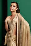 K&A By Karishma and Ashita_Gold Double Georgette Embellished Bead Cape Scalloped Pre-draped Saree Set _Online_at_Aza_Fashions