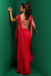 Shop_K&A By Karishma and Ashita_Red Crepe Plain Sweetheart Pre-draped Saree With Quilted Panel Corset _at_Aza_Fashions