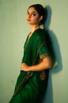 Buy_Nishar Ahmed_Green Habutai Silk Hand Embroidered Dori Devika Saree
