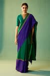 Nishar Ahmed_Blue Habutai Silk Hand Embroidered Dori Nyssa Saree _at_Aza_Fashions