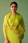 Nishar Ahmed_Green Habutai Silk Hand Embroidered Dori Jameelah Saree_Online_at_Aza_Fashions