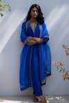 Buy_Nishar Ahmed_Blue Kurta And Pant Habutai Silk Hand Embroidered Hera Sleeve Set _at_Aza_Fashions