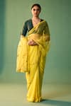 Buy_Nishar Ahmed_Yellow Habutai Silk Hand Embroidered Dori Sabaa Marori Saree _at_Aza_Fashions