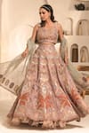 Buy_Label Astha Chhabra_Pink Organza Hand Embellished Floral Sweetheart Neck Lehenga Set _at_Aza_Fashions