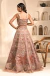 Shop_Label Astha Chhabra_Pink Organza Hand Embellished Floral Sweetheart Neck Lehenga Set _at_Aza_Fashions