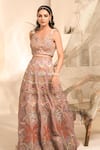 Buy_Label Astha Chhabra_Pink Organza Hand Embellished Floral Sweetheart Neck Lehenga Set _Online_at_Aza_Fashions