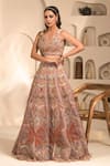 Shop_Label Astha Chhabra_Pink Organza Hand Embellished Floral Sweetheart Neck Lehenga Set _Online_at_Aza_Fashions