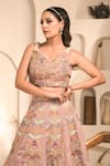 Label Astha Chhabra_Pink Organza Hand Embellished Floral Sweetheart Neck Lehenga Set _at_Aza_Fashions