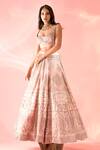Label Astha Chhabra_Pink Organza Hand Embroidery Floral Sweetheart Lehenga With Blouse _at_Aza_Fashions
