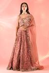 Buy_Label Astha Chhabra_Peach Organza Print Floral V Neck Bloom Lehenga Set _at_Aza_Fashions