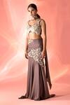 Buy_Label Astha Chhabra_Purple Crepe Georgette Hand Embroidered 3d Cutwork Blouse Fish Cut Skirt Set _Online_at_Aza_Fashions