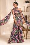 Buy_Label Astha Chhabra_Purple Crepe Hand Embellished Floral One Shoulder Tunic Sharara Set _at_Aza_Fashions