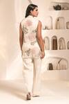 Shop_Label Astha Chhabra_Ivory Satin Organza Hand Embroidered Bugle Beads Applique Jacket And Pant Set _at_Aza_Fashions