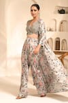 Buy_Label Astha Chhabra_Multi Color Chiffon Georgette Embellished Floral Blouse Print Jacket And Pant Set _at_Aza_Fashions