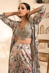 Label Astha Chhabra_Multi Color Chiffon Georgette Embellished Floral Blouse Print Jacket And Pant Set _Online_at_Aza_Fashions