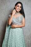 Label Astha Chhabra_Green Organza Hand Embroidered Bugle Beads Broad Chevron Lehenga Set _Online_at_Aza_Fashions