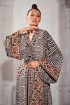 Buy_Nikita Mhaisalkar_Black Pure Georgette Printed Checkered Lapel Collar Dress _Online_at_Aza_Fashions