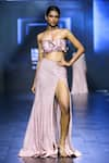 Buy_Ritika Mirchandani_Pink Raw Silk Embroidery Petal Nova Applique Bustier And Skirt Set  _at_Aza_Fashions