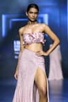 Shop_Ritika Mirchandani_Pink Raw Silk Embroidery Petal Nova Applique Bustier And Skirt Set  _at_Aza_Fashions