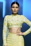 Buy_Ritika Mirchandani_Green Net Embroidery Crystal Cutwork Infinity Blouse And Skirt Set  _Online_at_Aza_Fashions