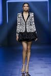 Buy_Ritika Mirchandani_Black Crepe Embroidery Crystal Synchrony Blazer And Short Skirt Set  _at_Aza_Fashions