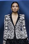 Ritika Mirchandani_Black Crepe Embroidery Crystal Synchrony Blazer And Short Skirt Set  _Online_at_Aza_Fashions