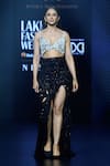 Buy_Ritika Mirchandani_Black Net Embroidery Crystal Cutwork Floral Bustier And Slit Skirt Set  _at_Aza_Fashions