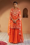 Buy_Sonia Khatri_Orange Kurta And Sharara Mulmul Embroidered Resham Round Plumeria Set _at_Aza_Fashions