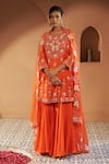 Buy_Sonia Khatri_Orange Kurta And Sharara Mulmul Embroidered Resham Round Plumeria Set _Online_at_Aza_Fashions