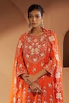 Shop_Sonia Khatri_Orange Kurta And Sharara Mulmul Embroidered Resham Round Plumeria Set _Online_at_Aza_Fashions