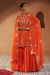 Buy_Sonia Khatri_Orange Kurta And Sharara Mulmul Embroidered Resham Round Plumeria Set 