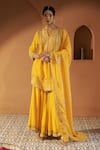 Buy_Sonia Khatri_Yellow Kurta And Sharara Crepe Embroidered Resham Notched Azalea Set _at_Aza_Fashions