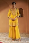 Sonia Khatri_Yellow Kurta And Sharara Crepe Embroidered Resham Notched Azalea Set _Online_at_Aza_Fashions