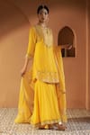 Sonia Khatri_Yellow Kurta And Sharara Crepe Embroidered Resham Notched Azalea Set _at_Aza_Fashions