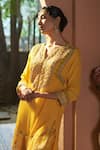 Buy_Sonia Khatri_Yellow Kurta And Sharara Crepe Embroidered Resham Notched Azalea Set 