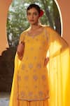 Buy_Sonia Khatri_Yellow Kurta And Sharara Georgette Embroidered Bead Leaf Daffodil Floral Set _Online_at_Aza_Fashions