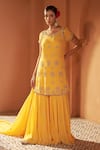 Shop_Sonia Khatri_Yellow Kurta And Sharara Georgette Embroidered Bead Leaf Daffodil Floral Set _at_Aza_Fashions