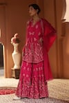 Buy_Sonia Khatri_Pink Kurta And Sharara Mulmul Embroidered Zari Notched Rose Bloom Set _at_Aza_Fashions