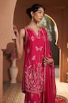 Sonia Khatri_Pink Kurta And Sharara Mulmul Embroidered Zari Notched Rose Bloom Set _at_Aza_Fashions