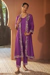 Buy_Sonia Khatri_Purple Dola Silk Embroidered Resham V Neck Pansy Floral Zari Jacket Pant Set _at_Aza_Fashions