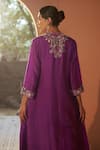 Sonia Khatri_Purple Dola Silk Embroidered Resham V Neck Pansy Floral Zari Jacket Pant Set _at_Aza_Fashions