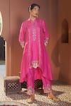 Buy_Sonia Khatri_Pink Dola Silk Embroidered Resham High Low Floral Cutwork Kurta And Pant Set_at_Aza_Fashions